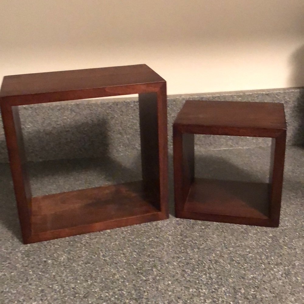 Brown display shelves